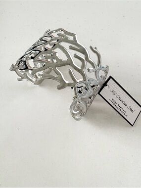 Secret Box Silver Openwork Coral Cuff Bracelet NWT